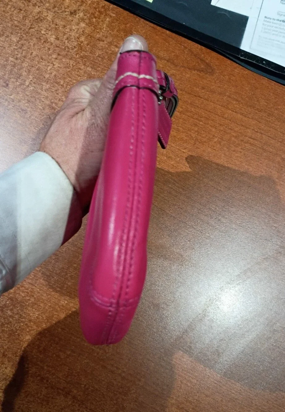 Coach Vintage Pleated Leather Large Wristlet in Fucsia